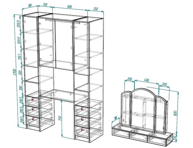 ЭСКИЗ Стол+ зеркало  №000128374 (1500х2300х500)